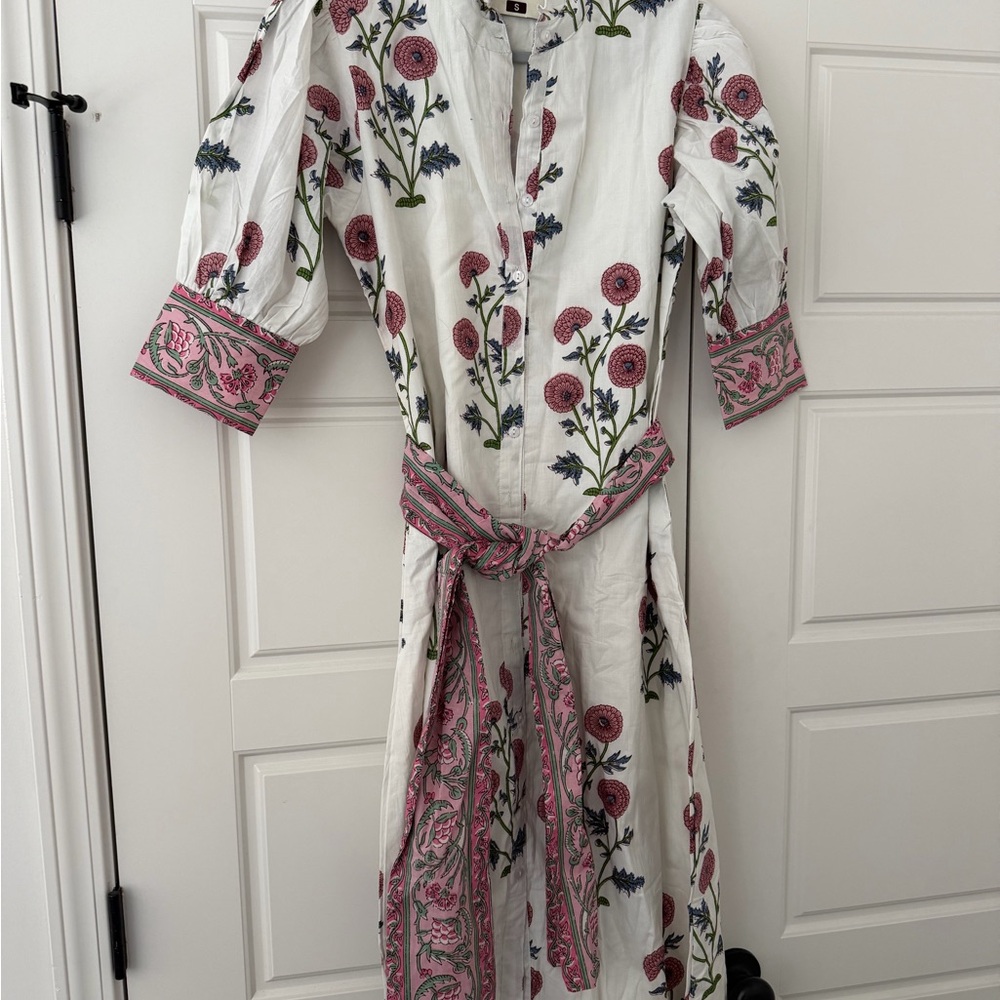 Fox & Hen the Label Julia Street Midi Dress - Pink Marigold - Size Small - NEW